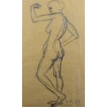 Breinlinger, Hans (1888 - 1963 Konstanz), "Weiblicher Akt", in stehender Pose in Rückenansicht, Ble