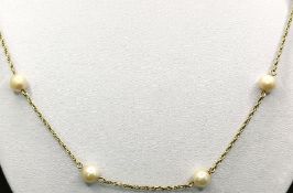 Feine Kordel-Kette mit kleinen Perlen (Durchmesser ca. 6mm), Kette 585/14K Gelbgold, Federring-Vers