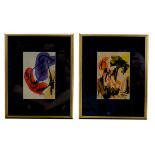 Breinlinger, Hans (1888 - 1963 Konstanz), Zwei Aquarelle, "Komposition mit Lila", lila, rot und gel