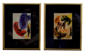 Breinlinger, Hans (1888 - 1963 Konstanz), Zwei Aquarelle, "Komposition mit Lila", lila, rot und gel