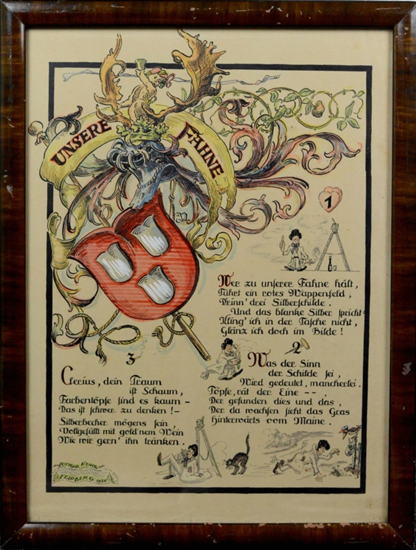 Kunz, Lothar (20. Jahrhundert), "Unsere Fahne", imposantes Wappen, Kalligraphie, teilkoloriert, lin - Bild 2 aus 3