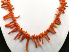 Coral bar necklace with spring ring clasp, length 49cm