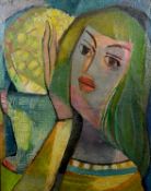Monogrammist CW (20. Jahrhundert), "Porträt einer jungen Frau", kubistisch anmutend, Öl auf Platte,