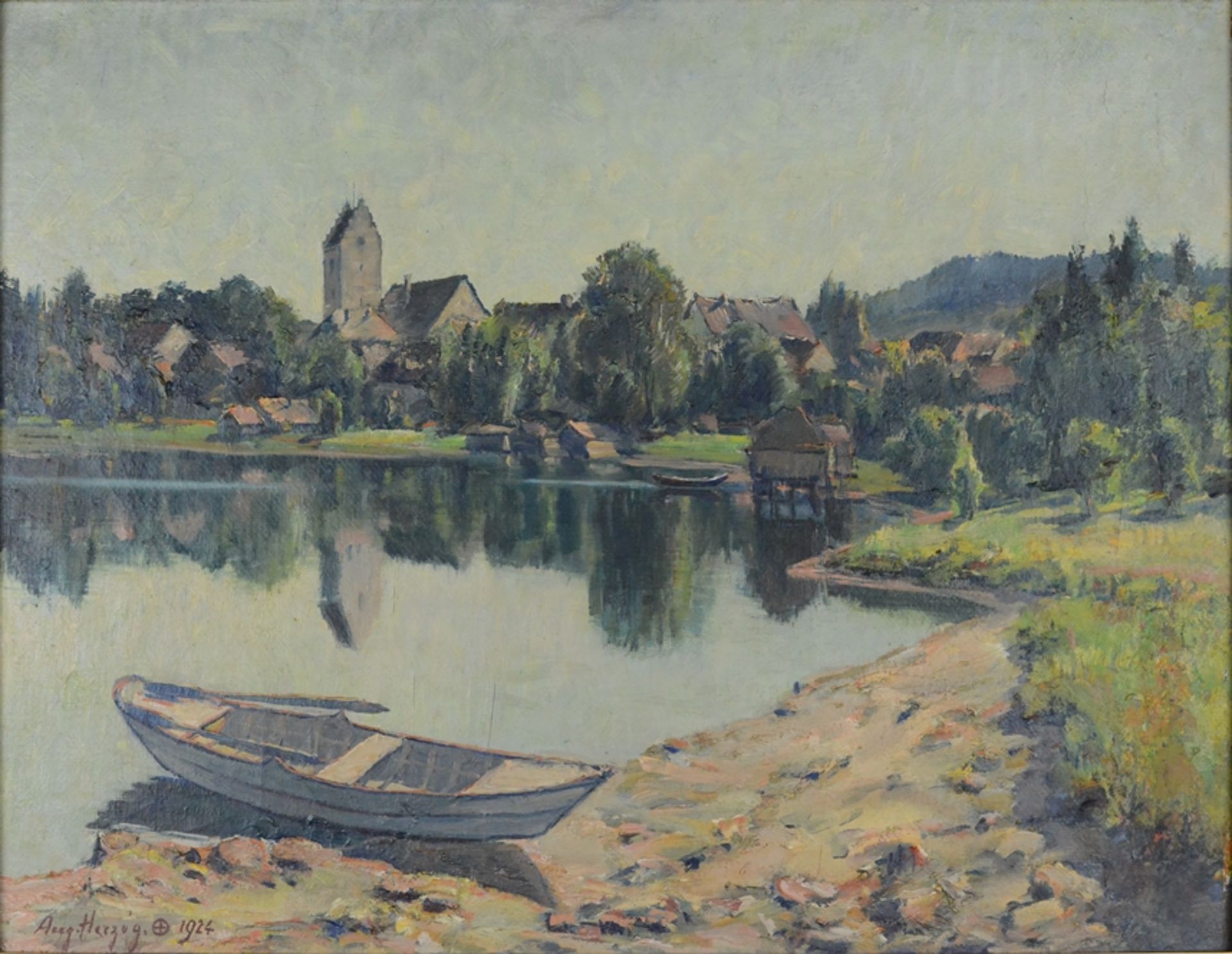 Herzog, August (1885 Fruthwilen -1959 Münsterlingen), "Ermatingen zum alten Pfarrhaus", Blick auf d