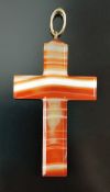 Large agate cross, as pendant, brown/orange/white, metal eyelet, 6,5x4,8cm