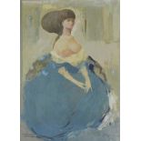Künstler des 20. Jahrhunderts, "Porträt einer Dame", als Halbakt im blauen Kleid, rechts unten sign