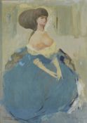 Künstler des 20. Jahrhunderts, "Porträt einer Dame", als Halbakt im blauen Kleid, rechts unten sign