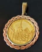 Medaillen-Anhänger, Gedenkmedaille "Radolfzell-Bodensee", 826-1267, Dukatengold 986, eingefasst in 