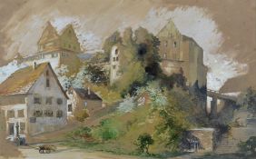 Aquarellist (19./ 20. Jahrhundert), "Meersburg", Ansicht des alten Schlossen, feines Aquarell auf P