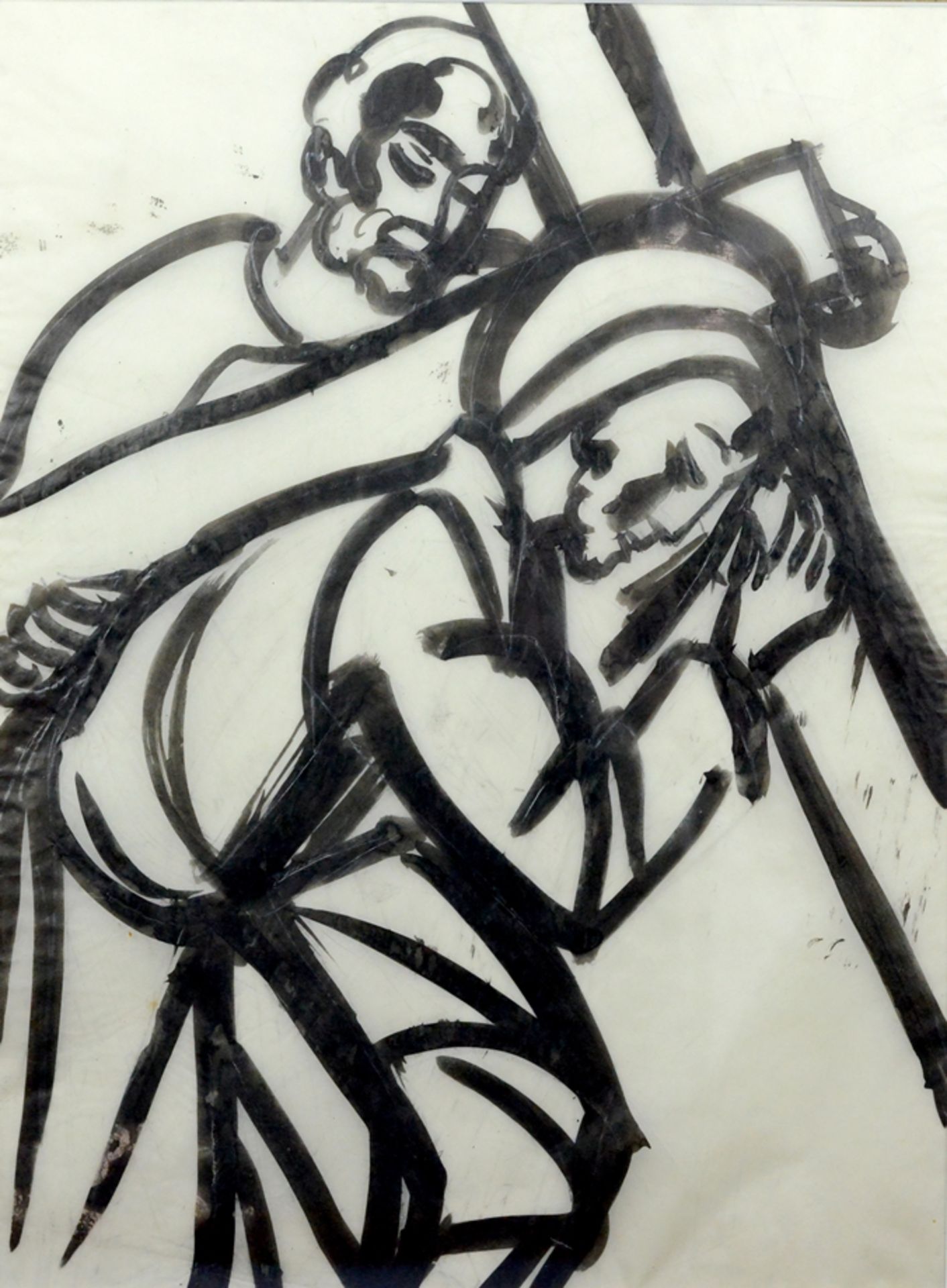 Breinlinger, Hans (1888 - 1963 Constance), "Kreuztragung", ink and pencil on paper, 41x30.5 cm, pas