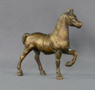 Pferd, stehend, 19. Jahrhundert, Bronze, Maße 14x15x5cm, an zwei Hufen Bohrlöcher