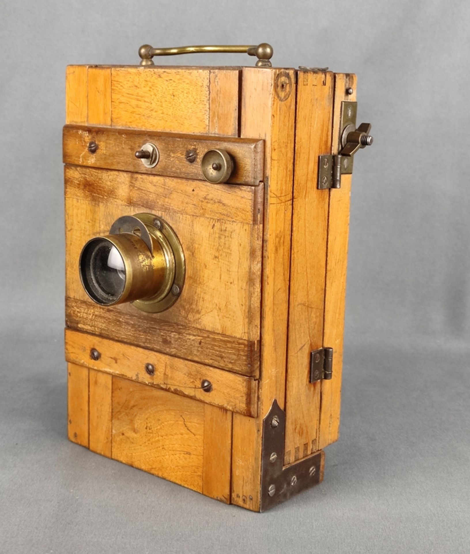 Holzkamera, Anfang 20. Jahrhundert, Mahagoni-Plattenkamera, Messing Objektiv, Helios Melbourne, 21x - Bild 2 aus 7