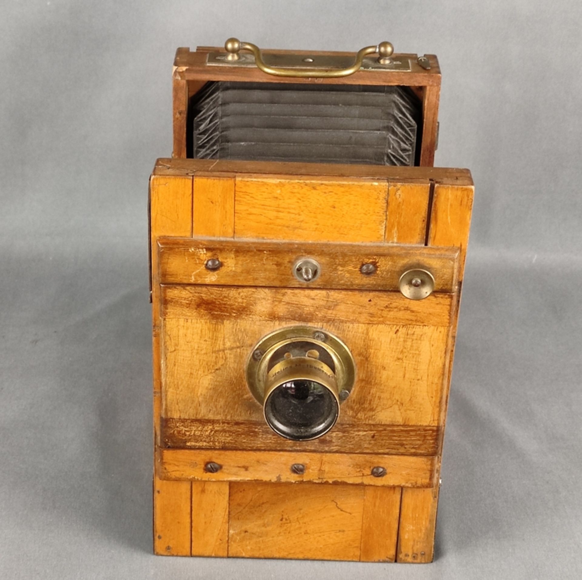 Holzkamera, Anfang 20. Jahrhundert, Mahagoni-Plattenkamera, Messing Objektiv, Helios Melbourne, 21x - Bild 4 aus 7