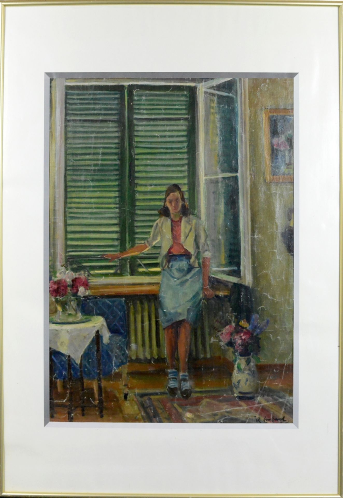 Einhart, Karl (1884 - 1967 Constance), "Young woman in an interior", in front of a large window wit - Image 2 of 3