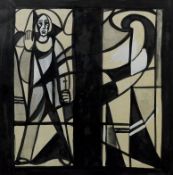 Unbekannt (20. Jahrhundert), "Kirchenfenster", Mixed Media auf Papier, 30x30 cm, Passepartout, Rahm