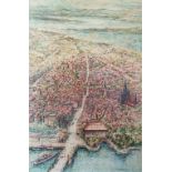 Schulte, C.W. (20. Jahrhundert) "Ansicht Konstanz", große Stadtansicht aus der Vogelperspektive, Mi
