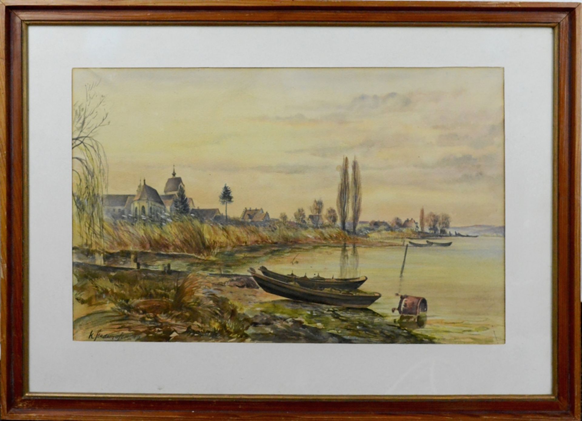 Stadelhofer, Karl (1897 - 1960 Wollmatingen-Konstanz), "Reichenau", with a view of the shore and th - Image 2 of 3