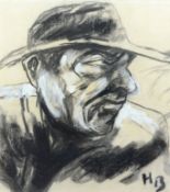 Breinlinger, Hans (1888 - 1963 Konstanz), "Mann mit Hut", Porträt im Profil, Kreidezeichnung auf Pa