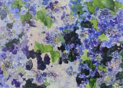 Loh-Pederson, Jutta (1938) "Veilchen", als blaues und rosa Blütenmeer, Aquarell auf Papier, unten l