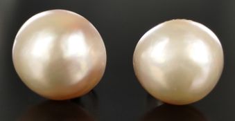 Mabé-Perlen-Ohrringe, weiße Mabé-Perlen in feinstem Lüster und schönem Glanz, auf Klips-Brisur, Dur