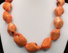 Coral necklace, made of coral pieces, Italy, ring clasp, length 44cm