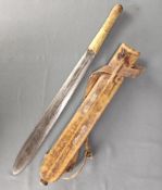 Antikes Buschmesser, Klinge nach unten leicht ausgestellt, spitz zulaufend, zweischneidig, mittig e