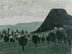 Felger, Andreas (1935 Mössingen-Belsen), "Singen Hohentwiel", Farbholzschnitt, rechts unten signier