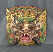 Drachenmaske, Holz polychrom bemalt, 20. Jahrhundert, Bali oder Sri Lanka, ca. 25x24,5x13cm