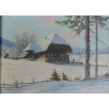 Hauptmann, Karl (1880 Freiburg - 1947 Herzogenhorn) "Winter im Schwarzwald", Schwarzwaldhof in idyl