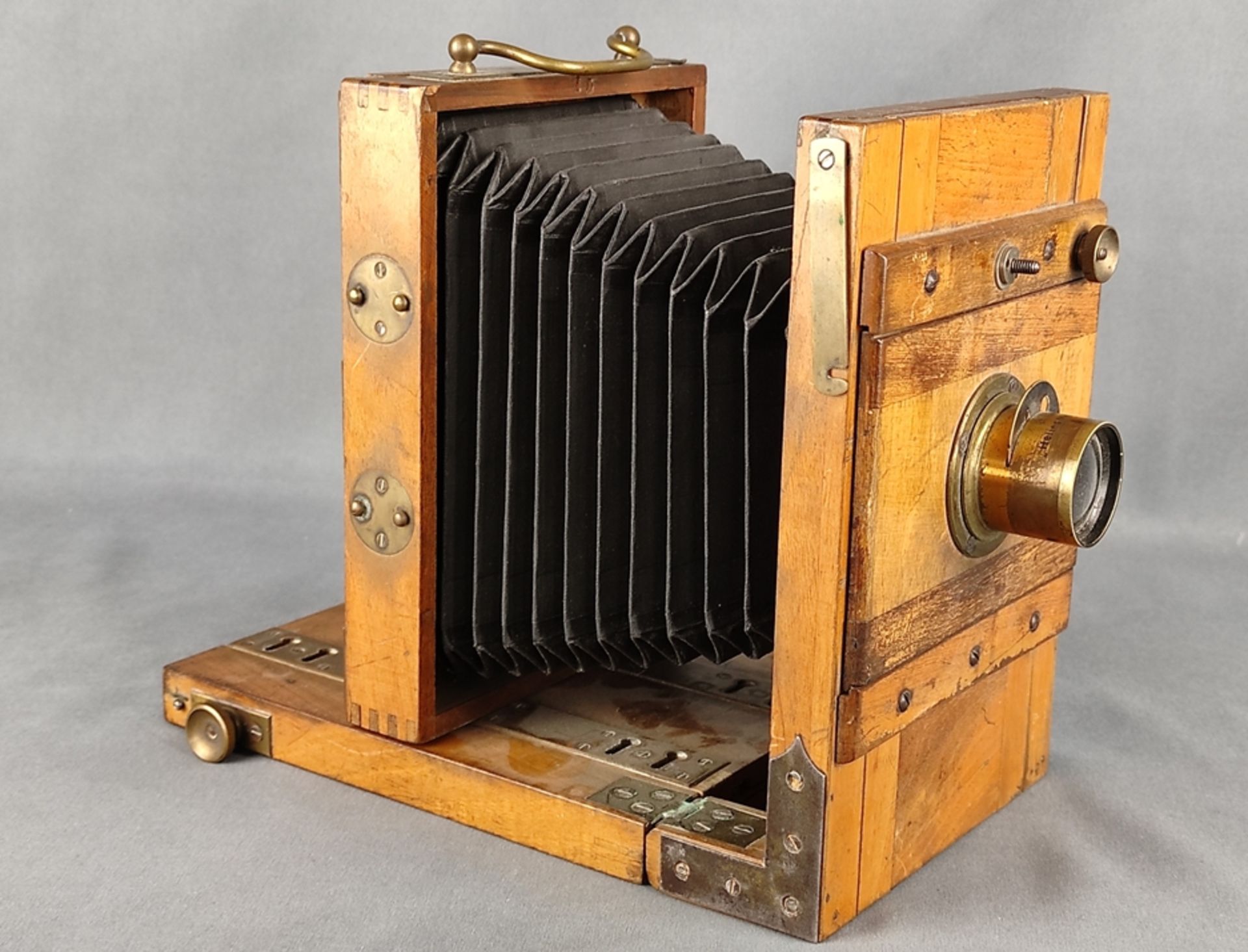 Holzkamera, Anfang 20. Jahrhundert, Mahagoni-Plattenkamera, Messing Objektiv, Helios Melbourne, 21x - Bild 5 aus 7