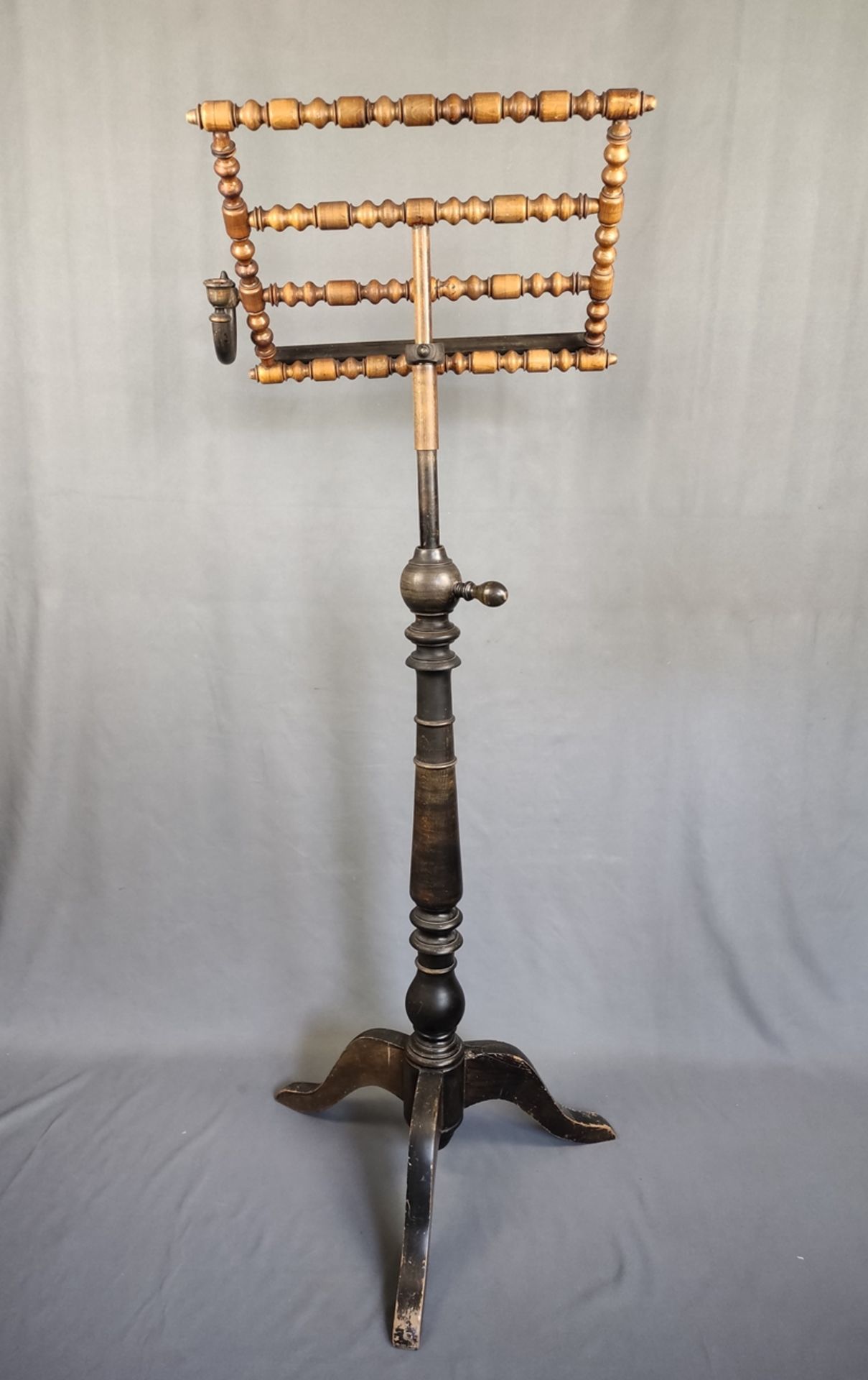 Music stand, with a candlestick, support and column turned, tripod stand, height adjustable (height - Image 3 of 4