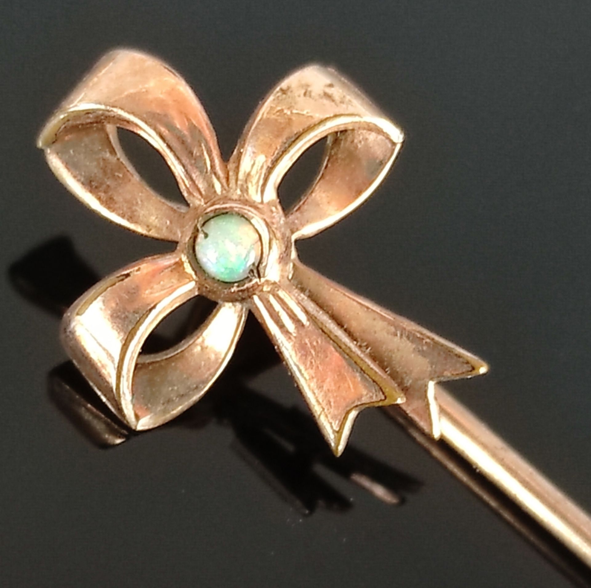 Two Art Nouveau lapel pins, one in the shape of a bow with full opal trim, length 6cm, the other - Image 3 of 4