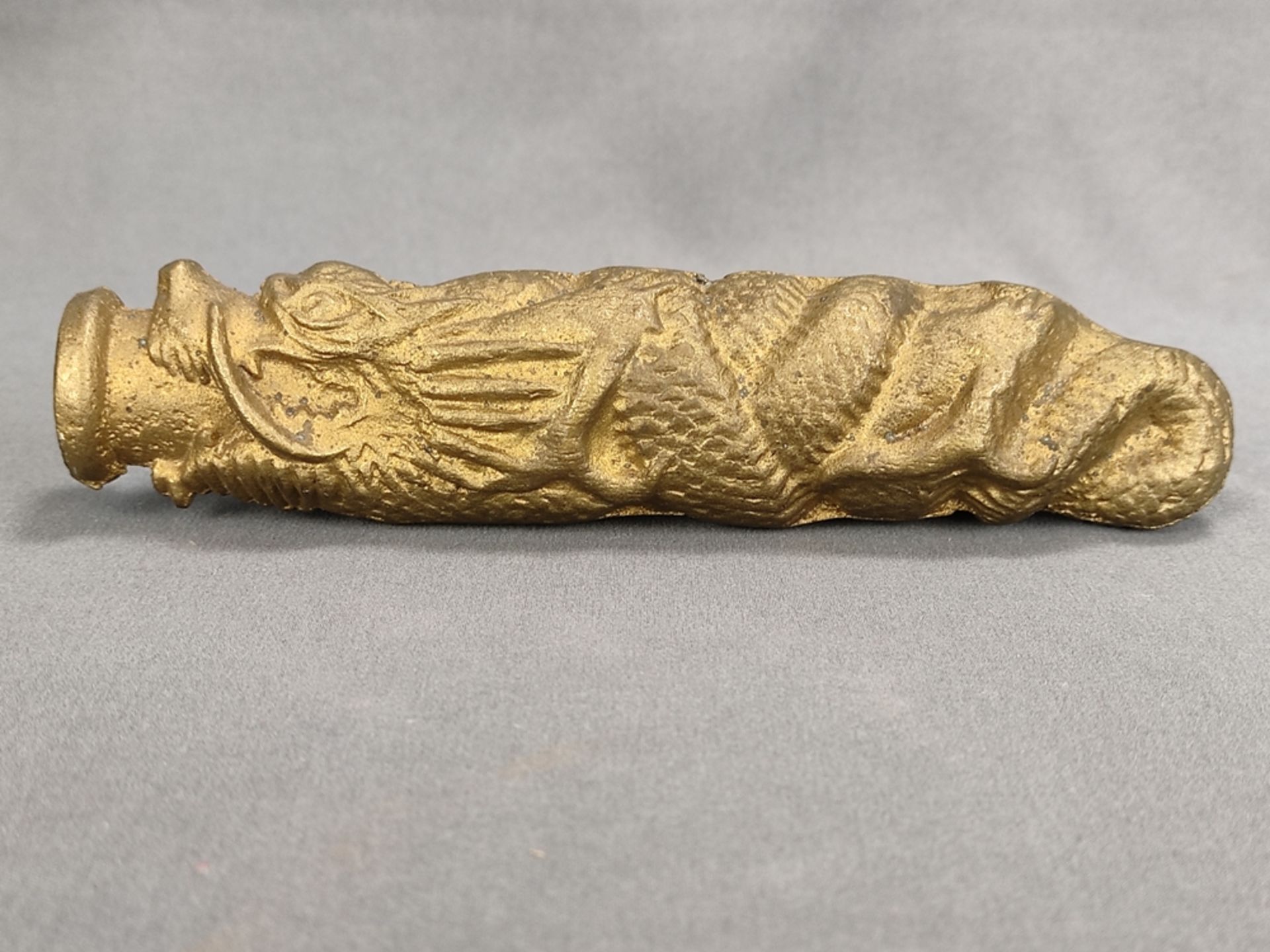 Cone in the shape of a dragon, probably for fireworks, bronze gilt, China, l 17 cm