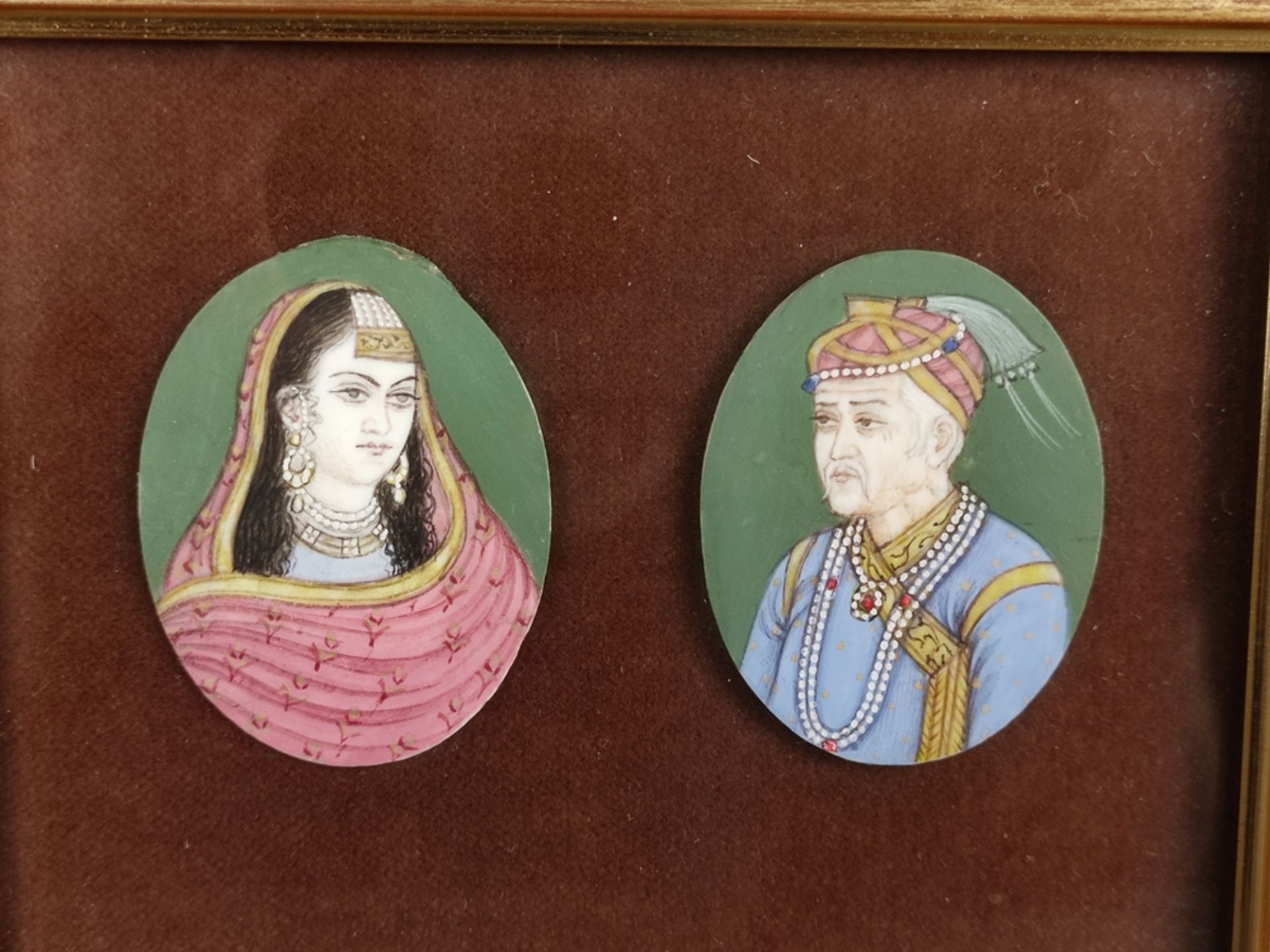 Four Persian-Indian miniatures, three depictions as spouse portraits, grand moguls, inscribed on the - Image 3 of 5