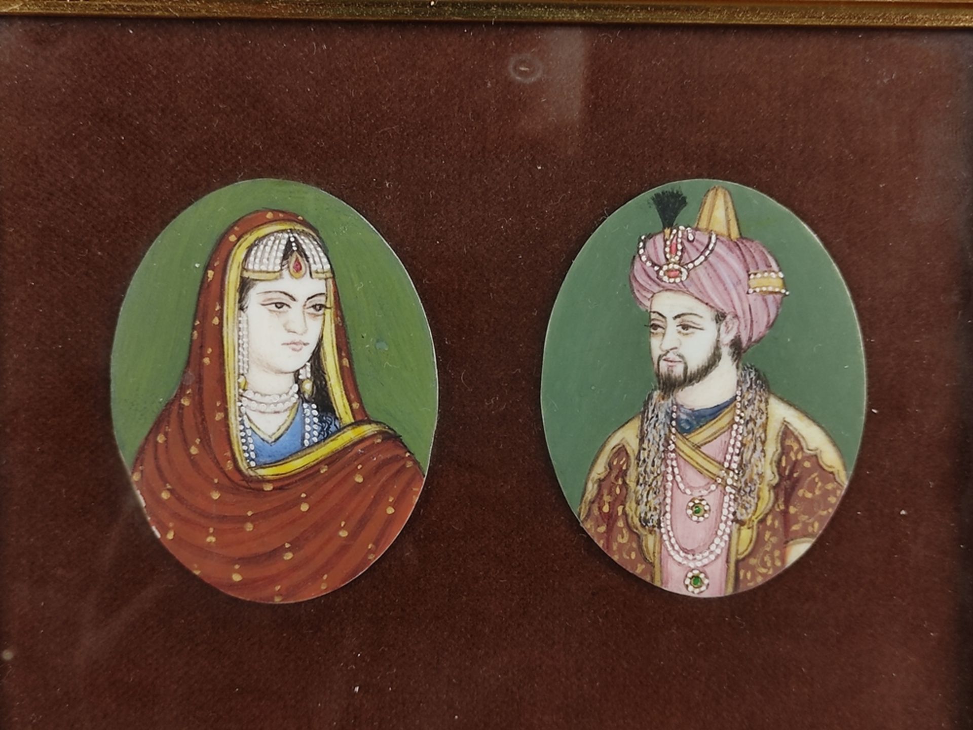 Four Persian-Indian miniatures, three depictions as spouse portraits, grand moguls, inscribed on the - Image 4 of 5