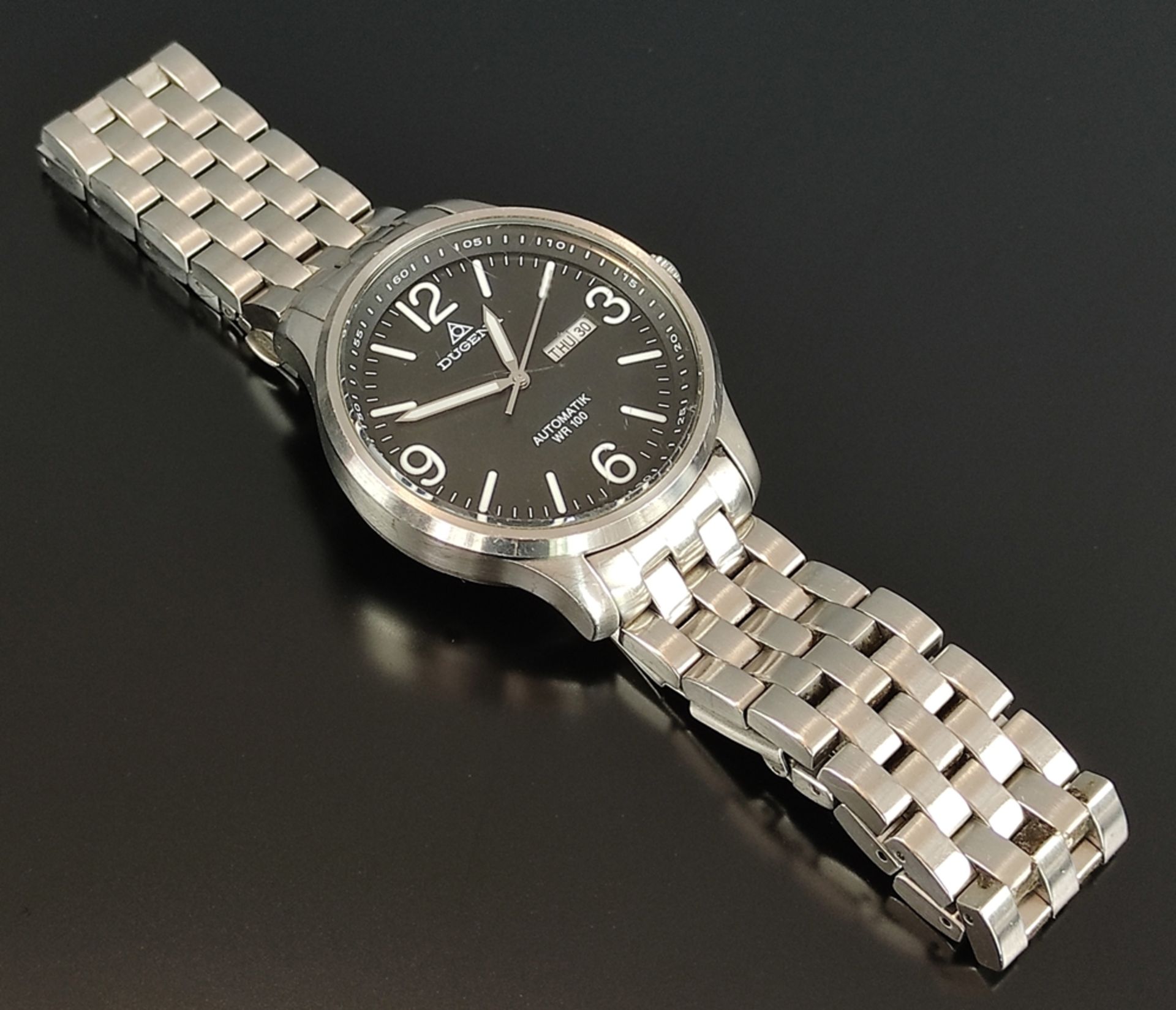 Armbanduhr, Dugena Automatik WR 100, schwarzes Zifferblatt m - Bild 4 aus 5
