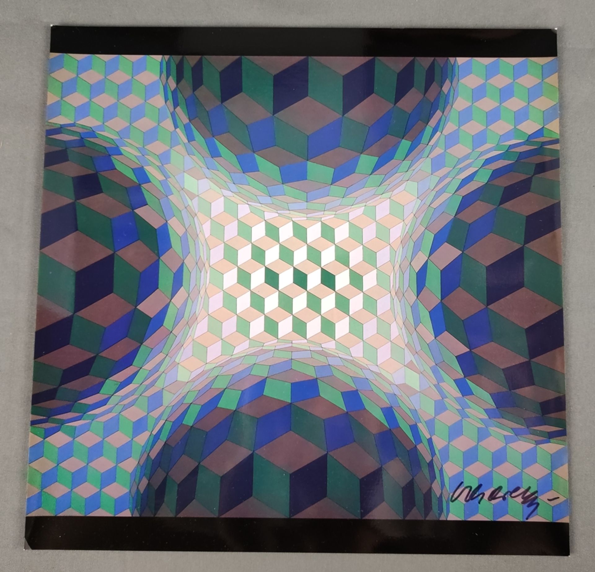 Vasarely, Grafik Kunstdruck (Op-Art Hochglanz) mit eigenhänd