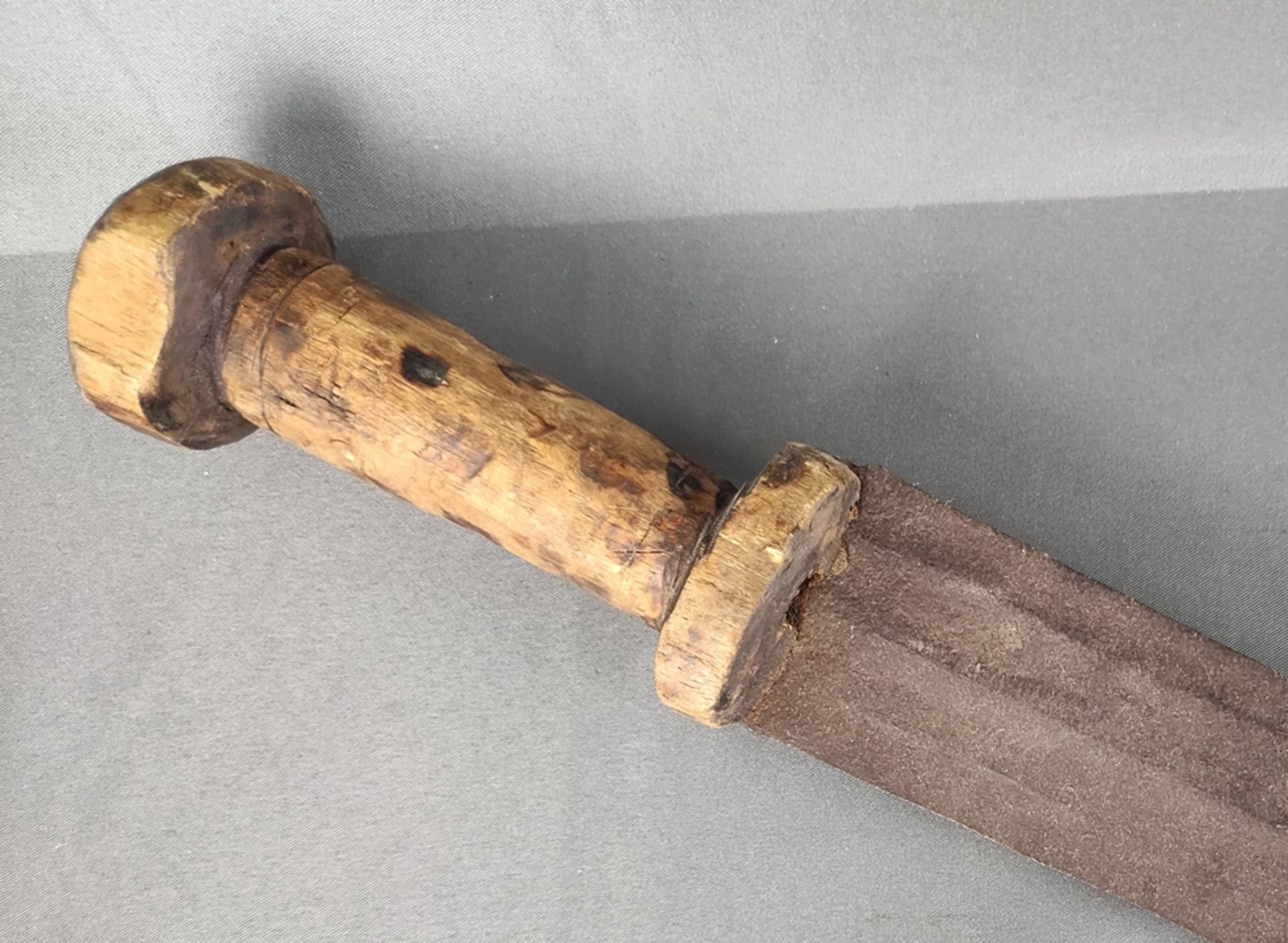 Konda sword, symmetrical sword with half-moon end, double-edged, wooden handle, probably used as - Image 3 of 4