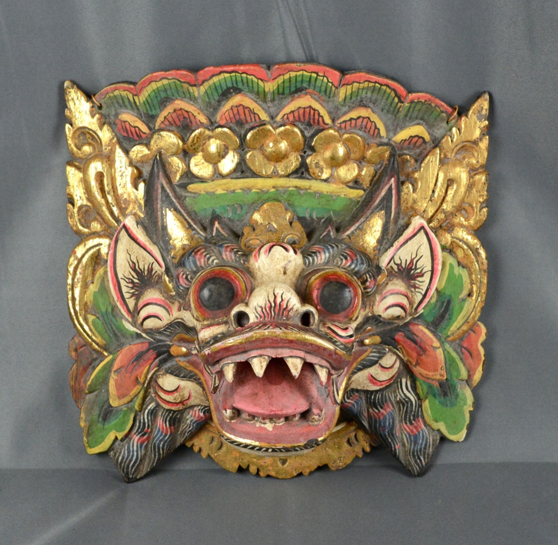 Dragon mask, wood polychrome painted, 20th century, Bali or Sri Lanka, approx. 25x24,5x13cm