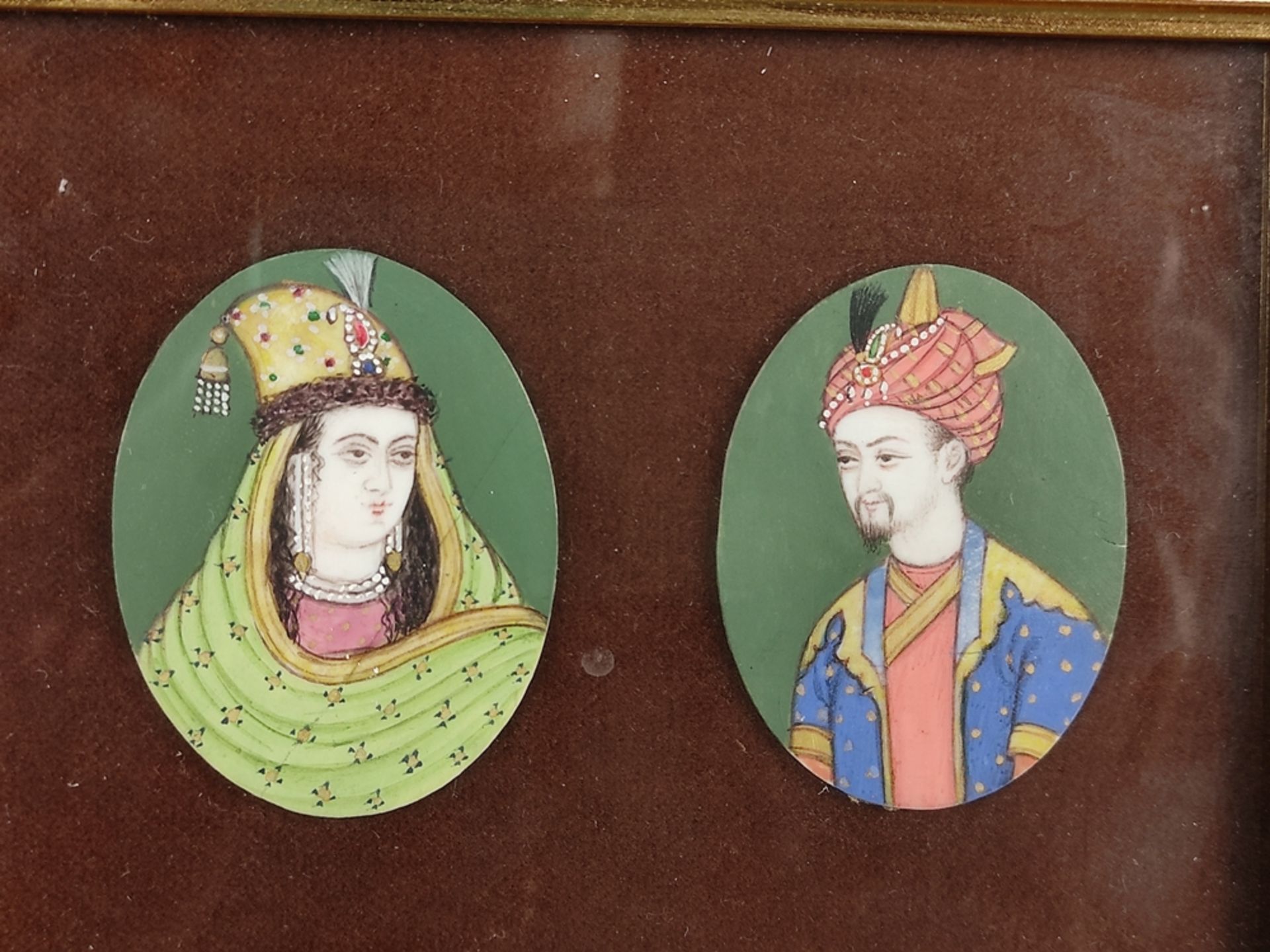 Four Persian-Indian miniatures, three depictions as spouse portraits, grand moguls, inscribed on the - Image 5 of 5