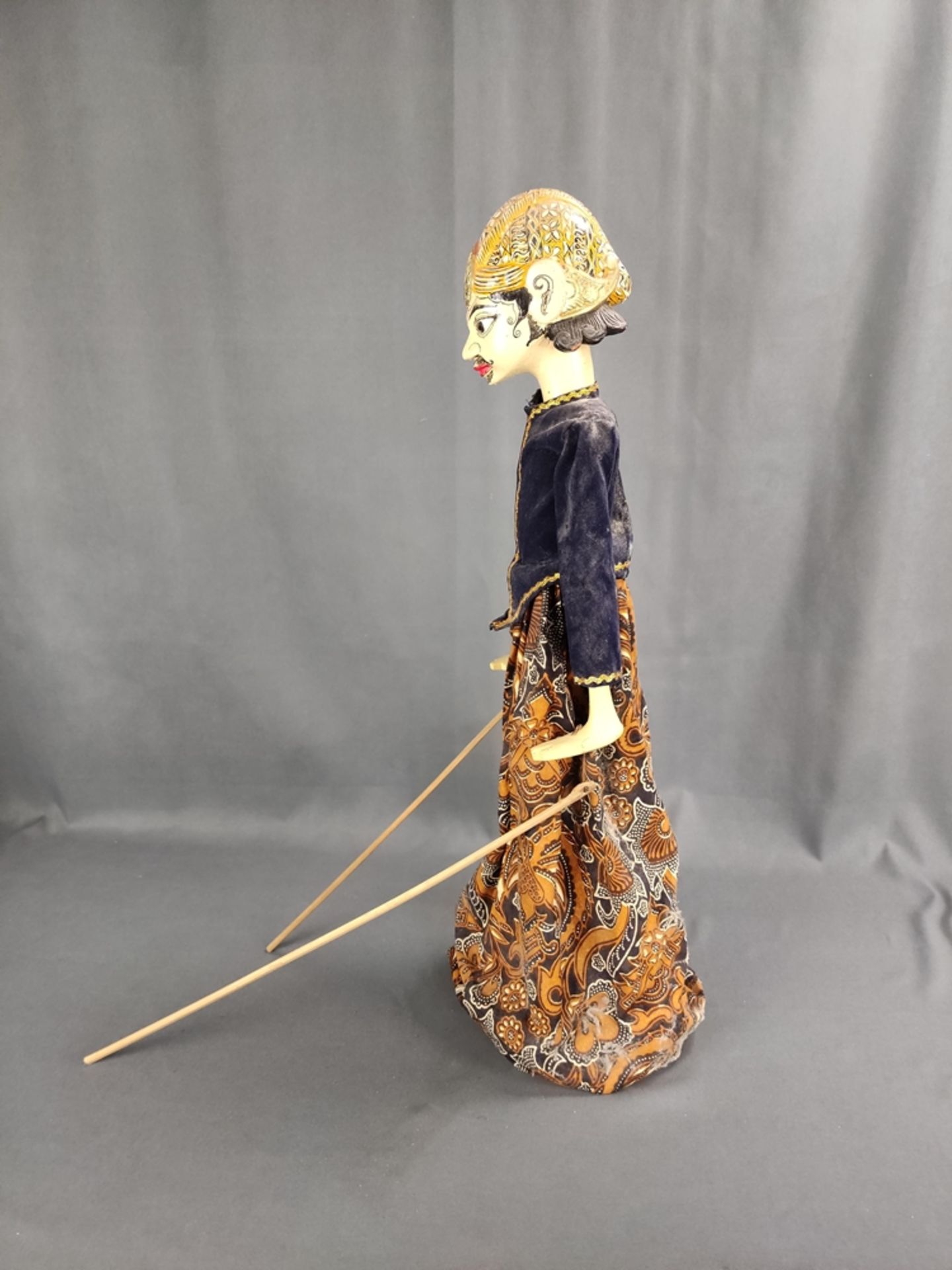 Wayang-Golek doll, Indonesian stick doll, head, torso and arms carved, clothes elaborately - Image 2 of 3