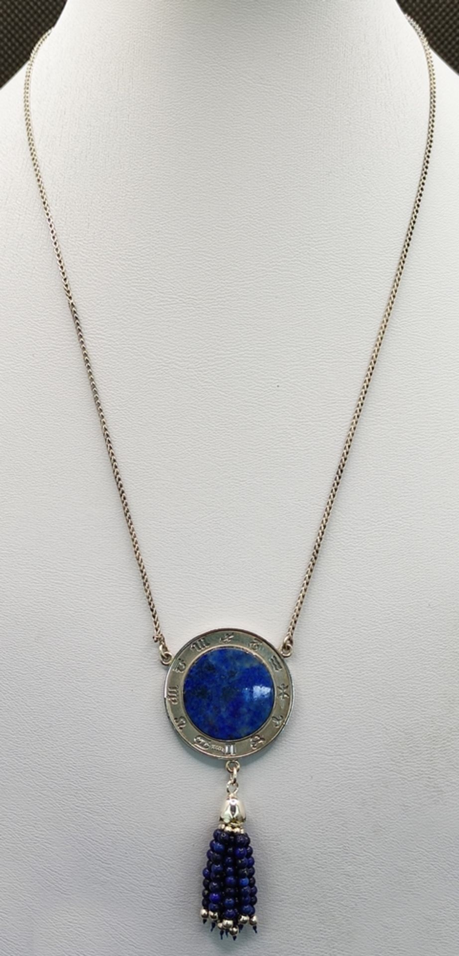 Designer lapis lazuli necklace, round central part set with a selected natural lapis lazuli plate, - Image 3 of 5