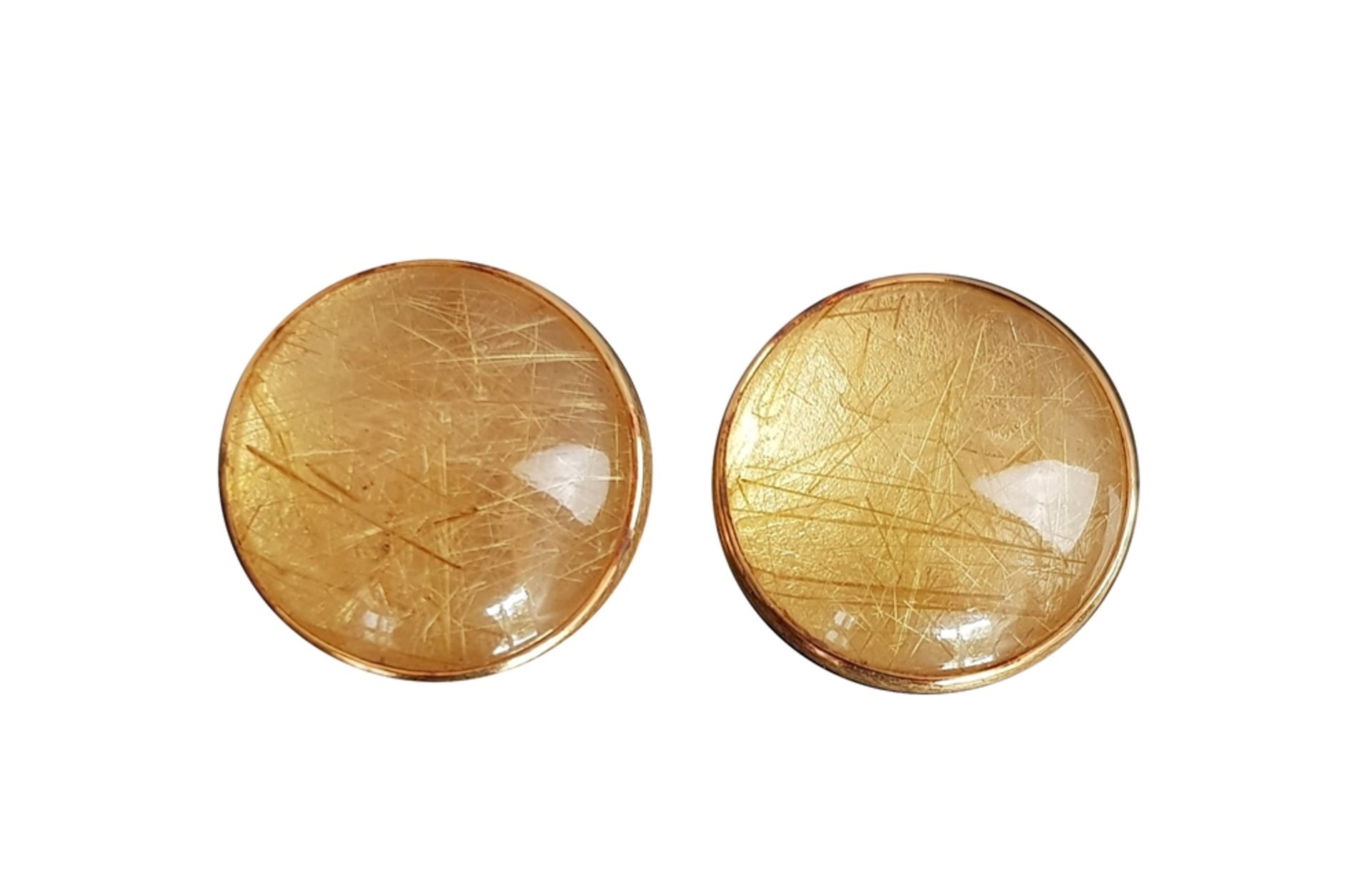 Design earclips sable, round artificial stones set in 750/18K yellow gold, hand signed and dated (
