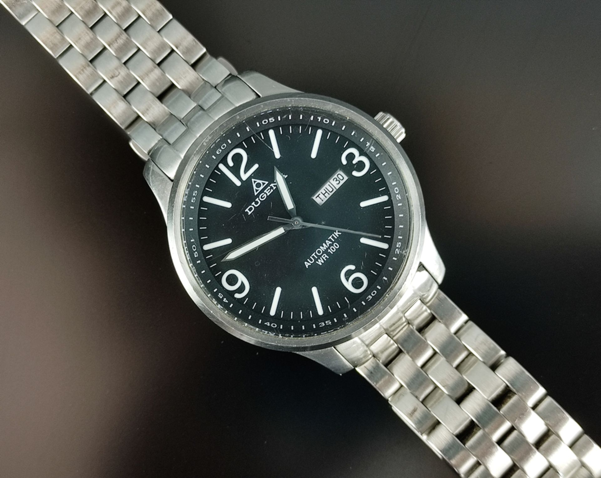 Armbanduhr, Dugena Automatik WR 100, schwarzes Zifferblatt m - Bild 3 aus 5