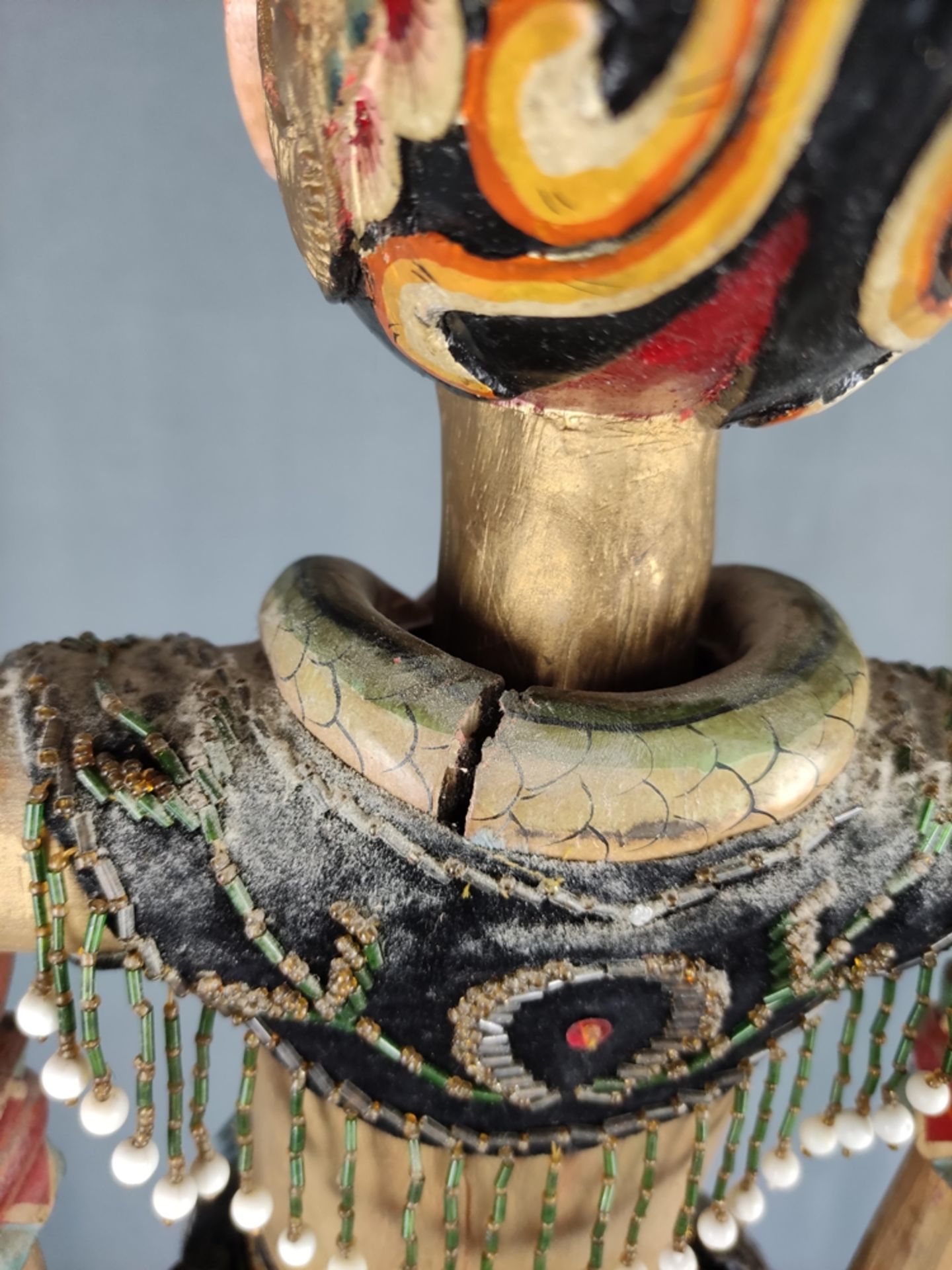 Large wayang golek doll, Indonesian stick doll, head, torso and arms carved, clothes elaborately - Image 3 of 6