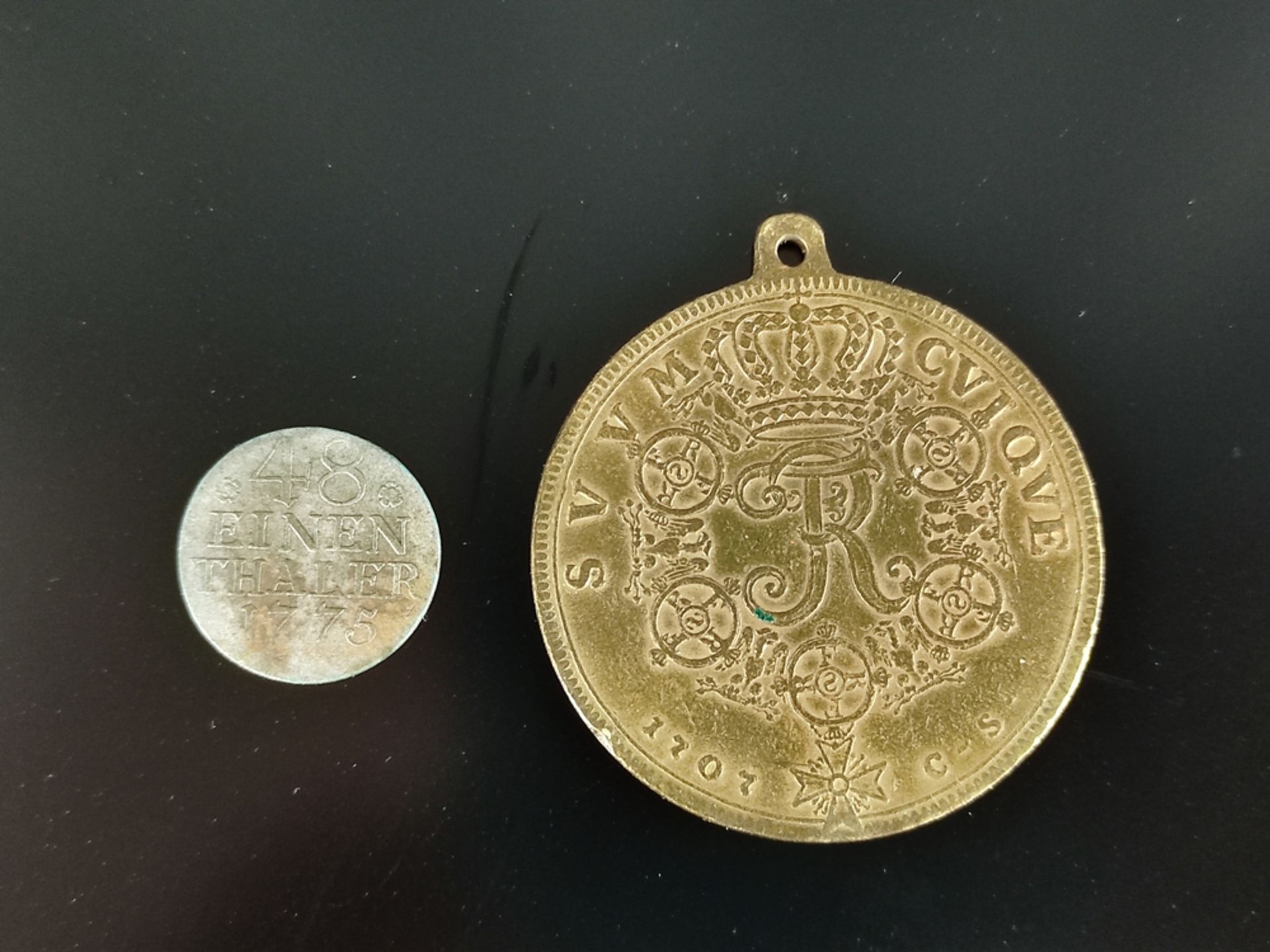 Lot- Medaille und Münze, 1/48 Taler, Königreich Preußen, Sil
