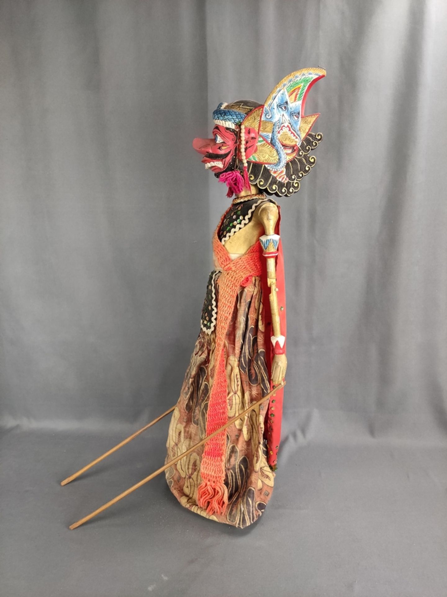 Wayang-Golek Puppe, indonesische Stabpuppe, Kopf, Torso und  - Bild 2 aus 3