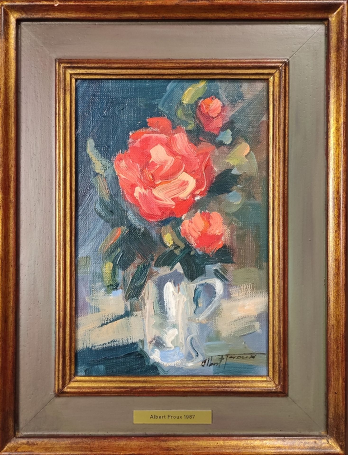 Proux, Albert (1943 Frankreich) "Blumenstillleben", mit Pfingstrose, Öl auf Platte, rechts unten si - Bild 2 aus 4