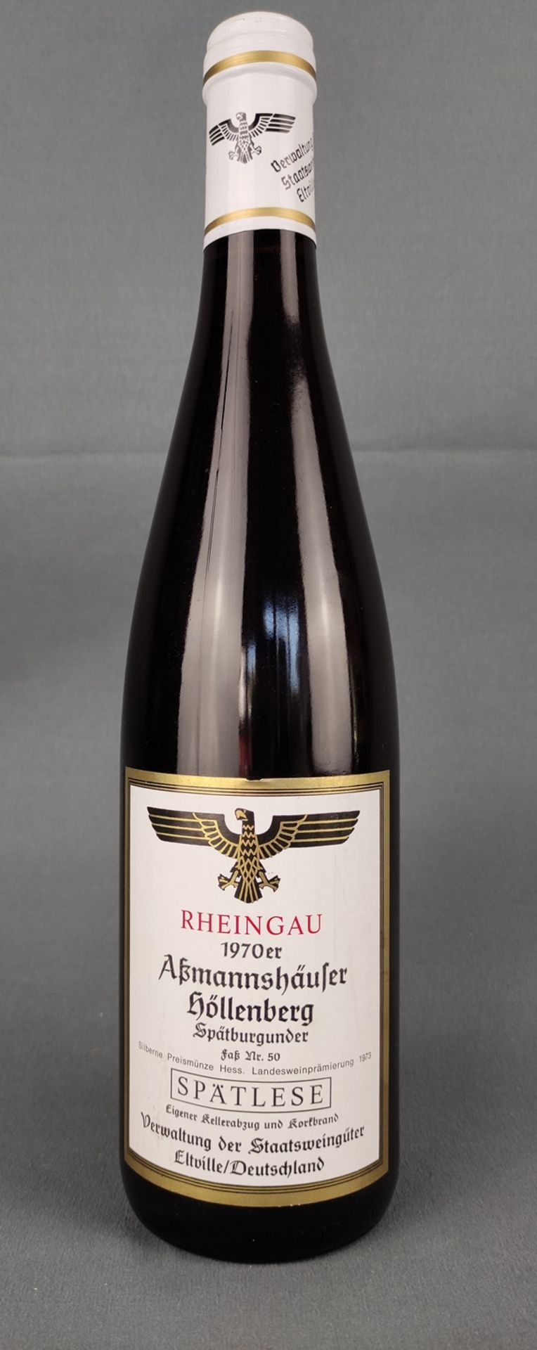 Rheingau, Aßmannshäußer Höllenberg, Spätburgunder, Spätlese, 1970er, Faß Nr. 50, Verwaltung der Sta