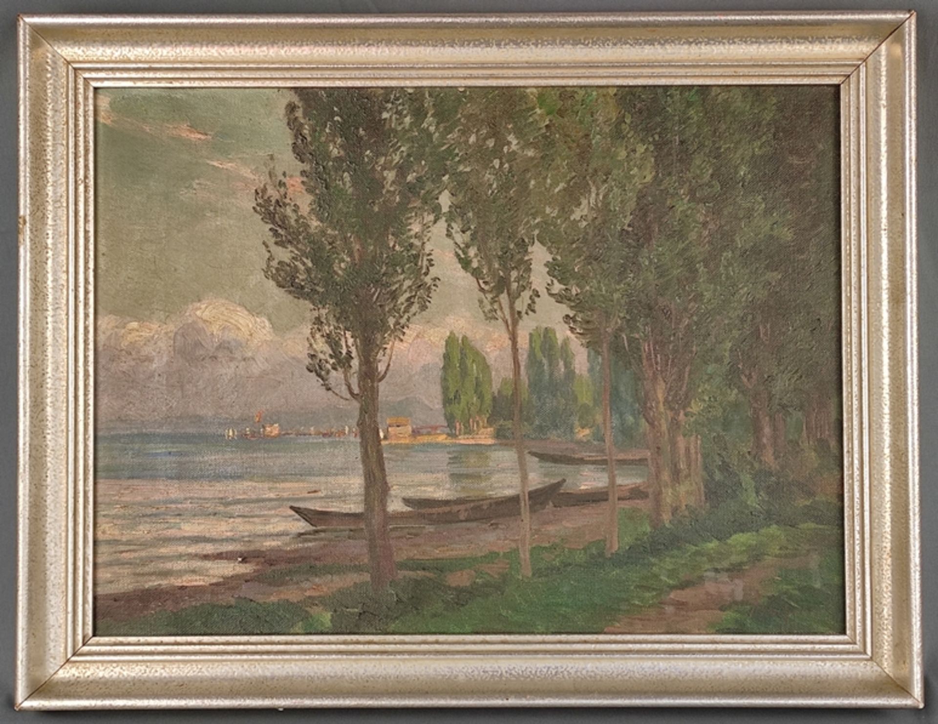 Wucherer, Fritz (1873 Basel - 1948 Kronberg im Taunus) "Blick auf den Staader Hafen", mit Ruderbote - Bild 2 aus 4